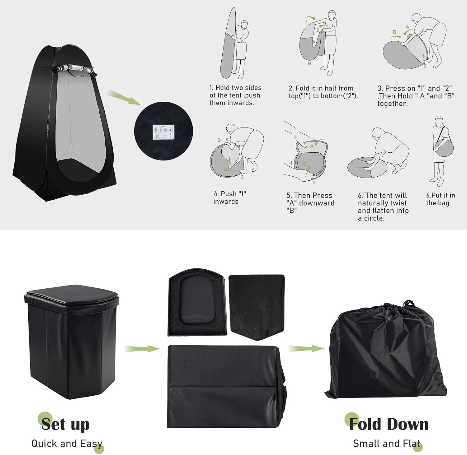Portable Camping Toilet Kit for Adults, Pop up Privacy Tent, X Large Folding Toi
