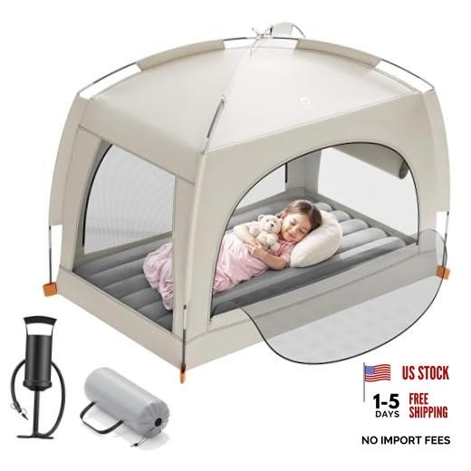 Lightweight Blow Up Kids Air Mattress with Hand Pump – Indoor & A-khaki Gray