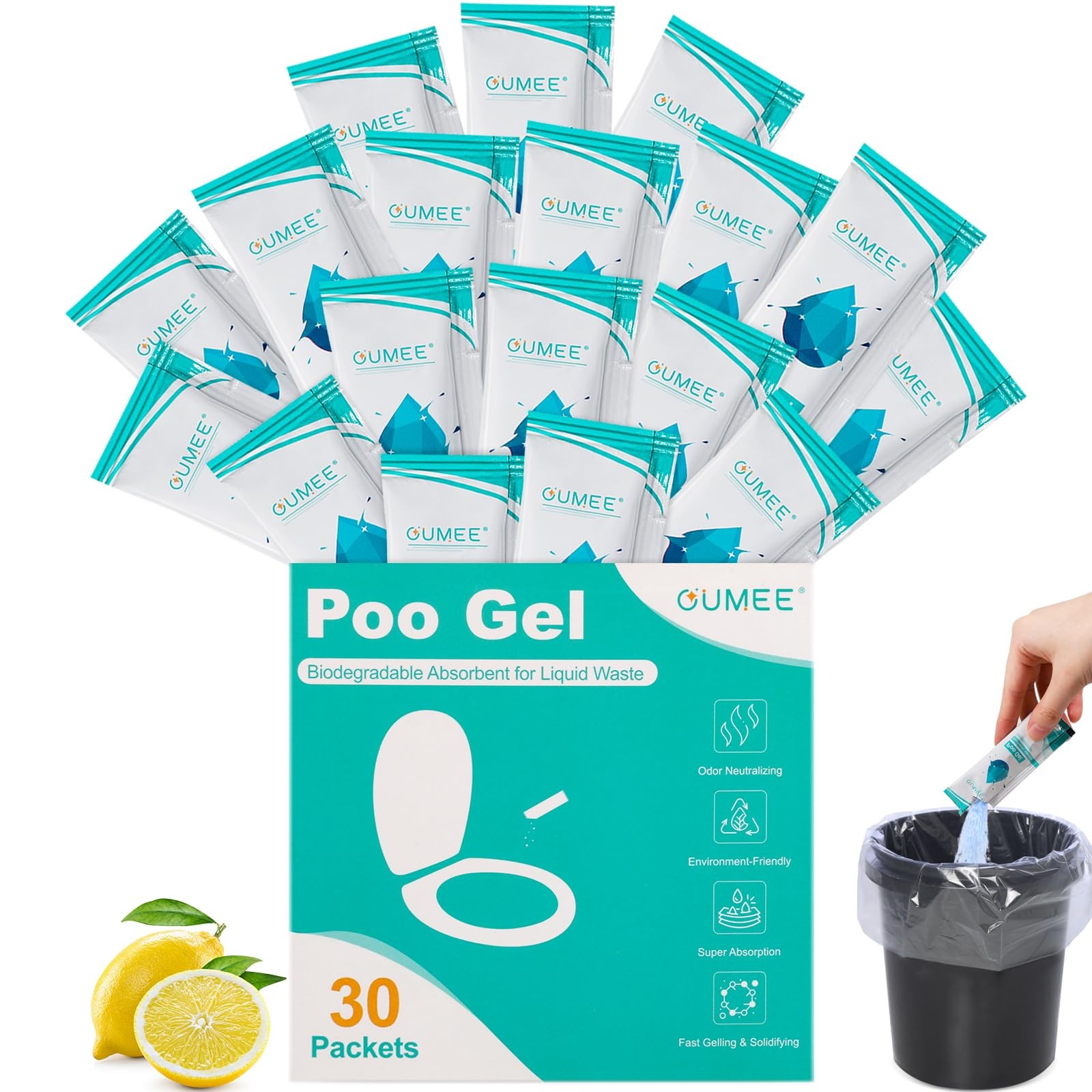 Godora 30 Packs ECO-Friendly Portable Toilet Poo Urine Gel 30 Packs, white