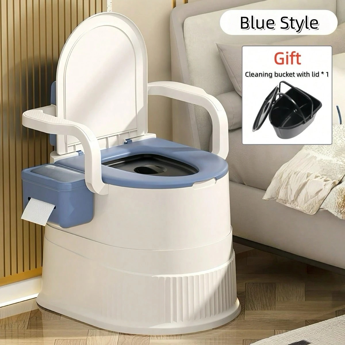 Portable Camping Toilet Chair RV Commode Travel Potty with Removable Bucket