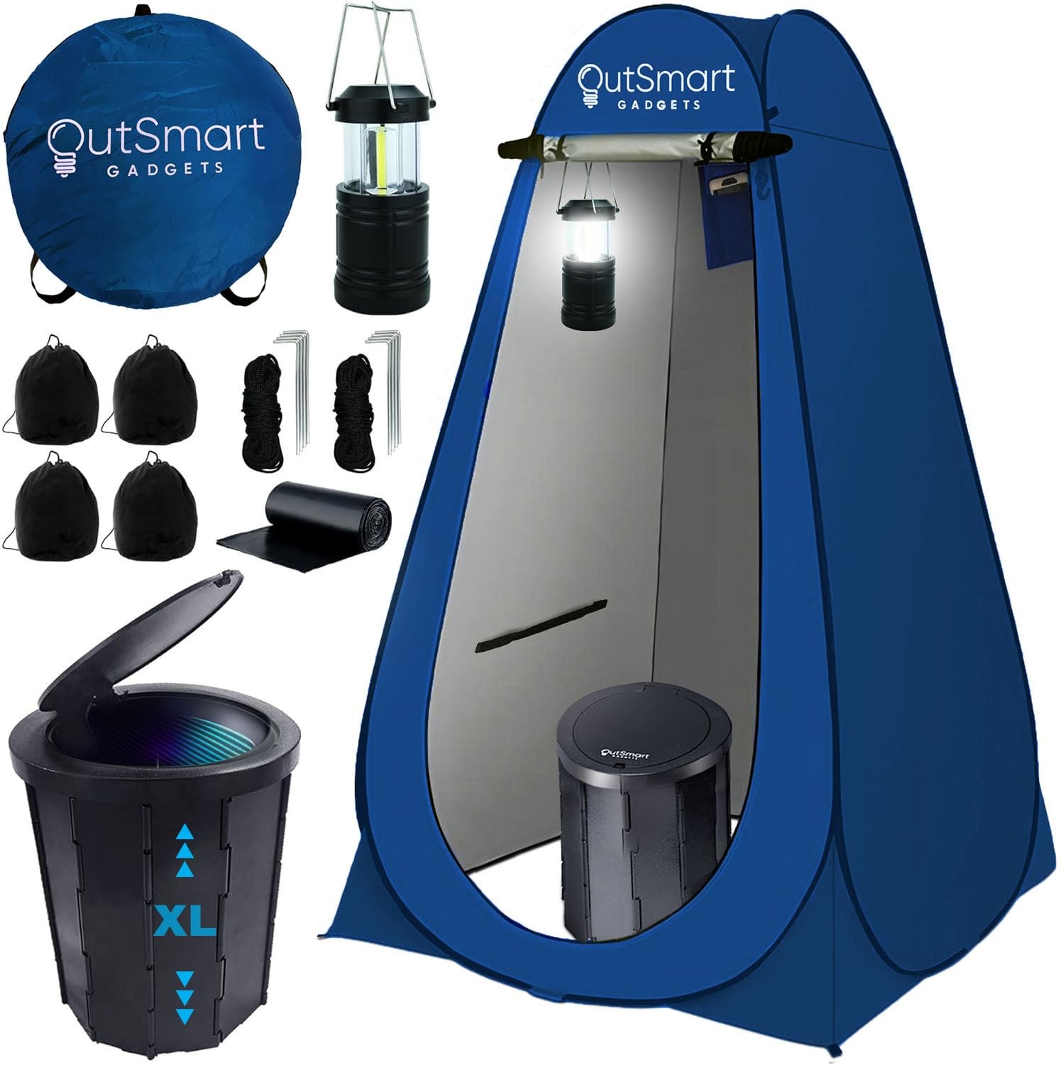 Outdoor Portable Toilet Set for Adults with Camping Night Lantern, Folding XL To
