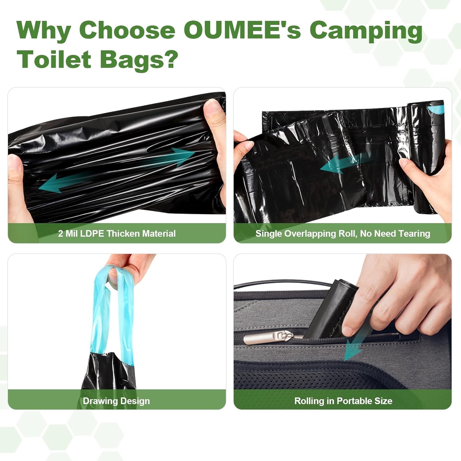 Universal Fit 30 Pack Heavy Duty 8 Gallon Portable Toilet Bags for Camping