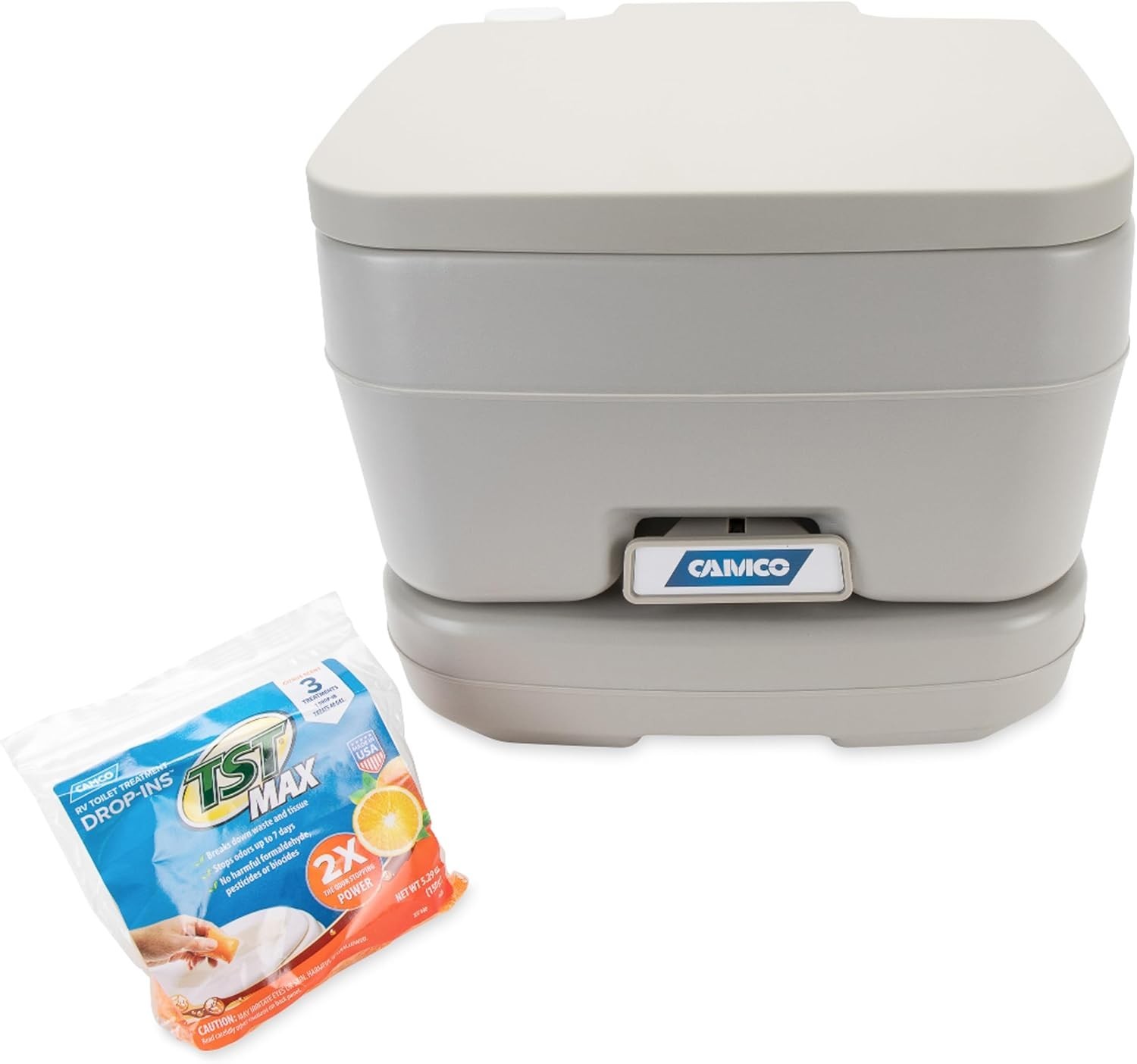 Camco 2.6 Gallon Portable Toilet 41531 For Camping RV Boating Road Trips Compact