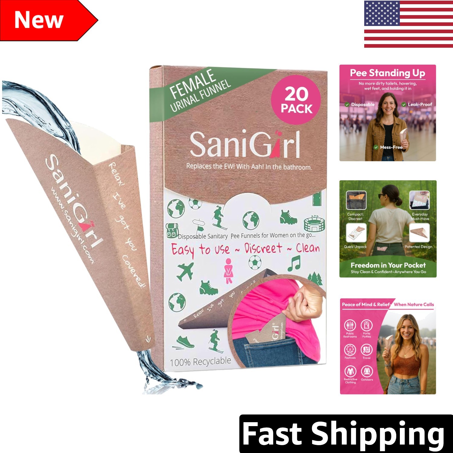 Ergonomic Discreet Pee Funnels for Women – 20 Count Leak-Proof Disposable Pack
