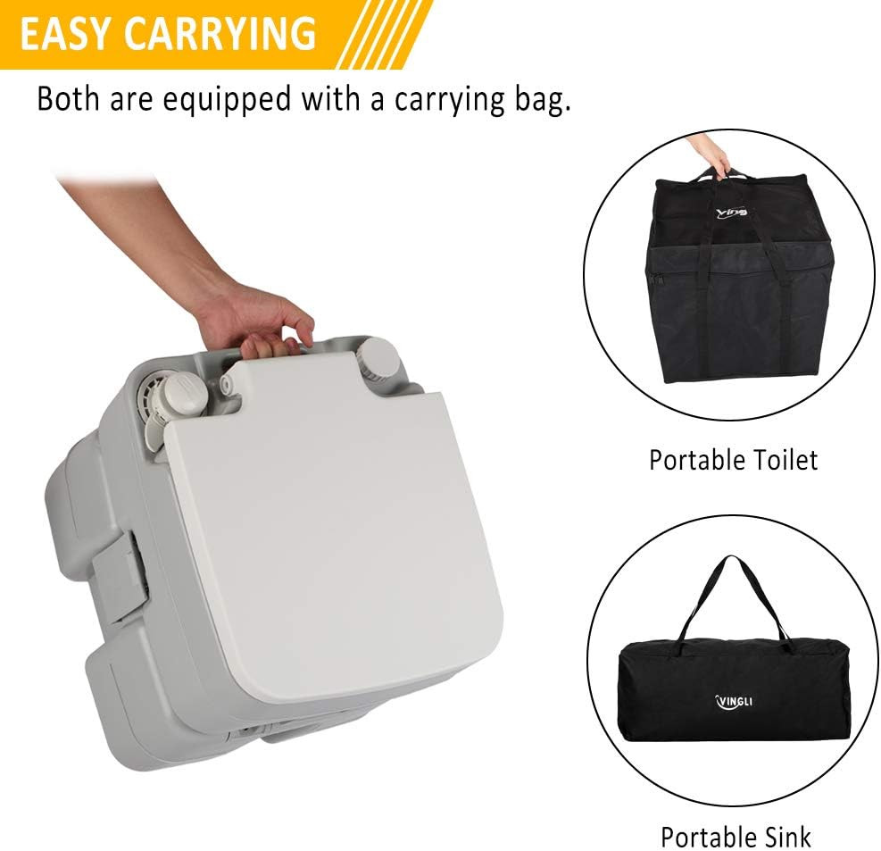 Portable Sink and Toilet Combo| Self-Contained 5 Gal Hand Washing Station and 5.