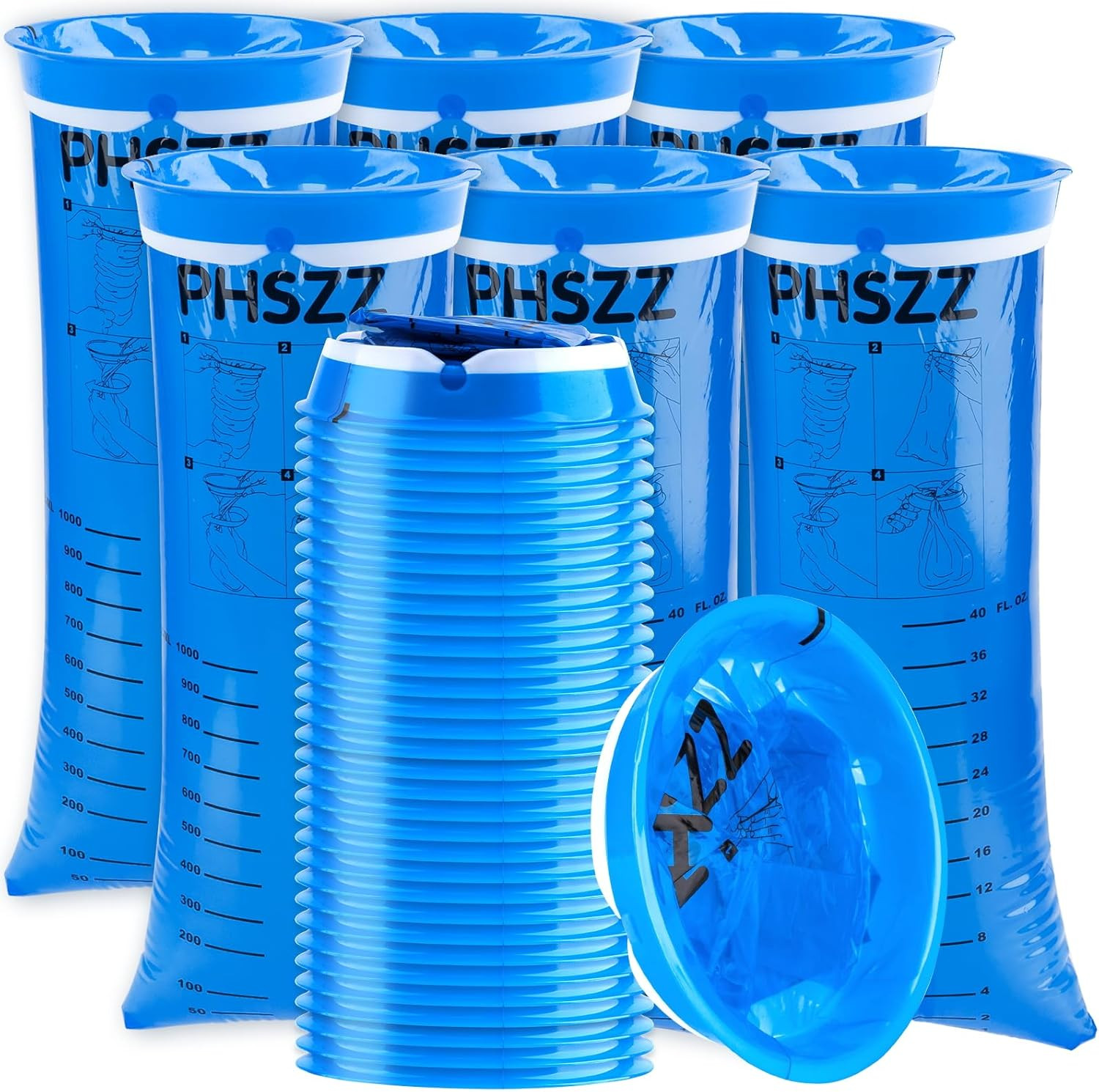 40 Pack Vomit Bags Disposable, Leak Resistant Barf Bags, Portable Blue Vomit Bag