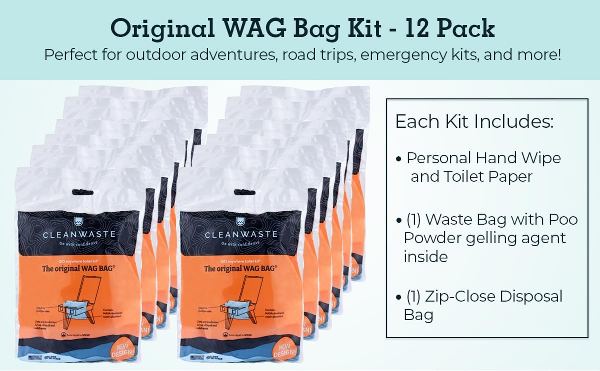 Original WAG Bag Portable Toilet (12 Pack) – Go Anywhere Kit For Camping, Boa…