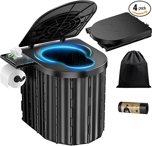 Portable Toilet, Upgraded 15” toilet With Removable Paper Holder, Camping Toile