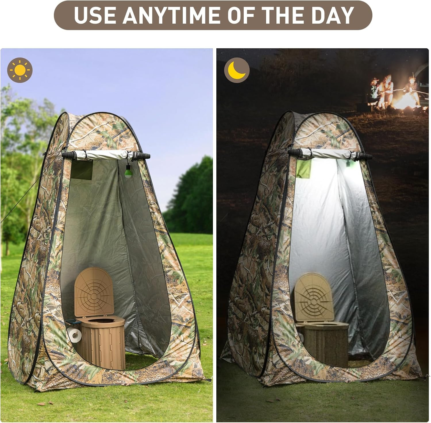 Portable Camping Toilet with Pop-Up Privacy Tent, 12-Inch Toilet Seat, Outdoor P