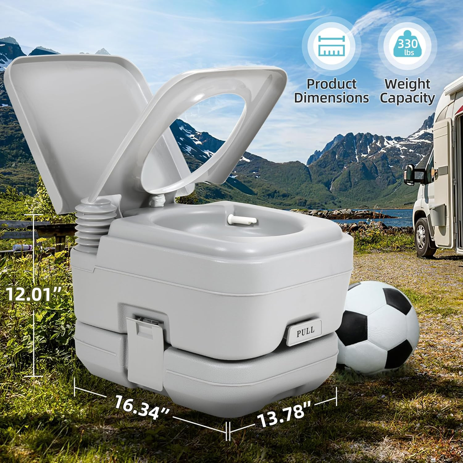 Portable 3.2 Gallon Toilet for Camping, RV, Hiking – Leakproof & Odor-Sealing