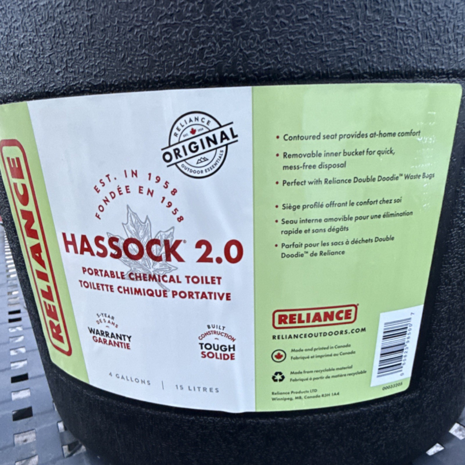 Reliance Hassock 2.0 Portable Chemical Toilet, 4 Gallon Black Camping Outdoor