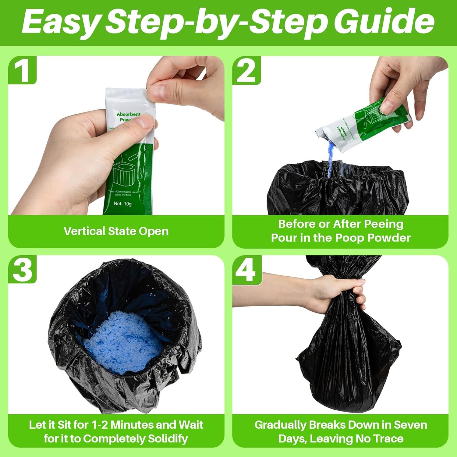 28 Packs Absorbent Gel Powder – Liquid Absorbing Polymer for Portable Toilet Cam