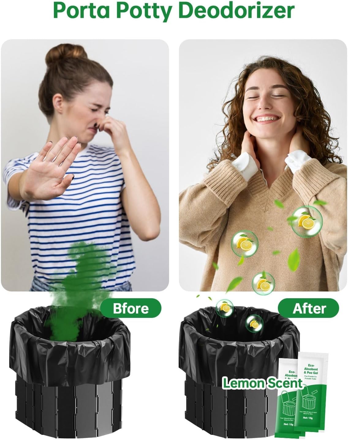 Poo Gel for Portable Toilet for Camping – 20 Packs Camping Toilet Bags Lemon Eco