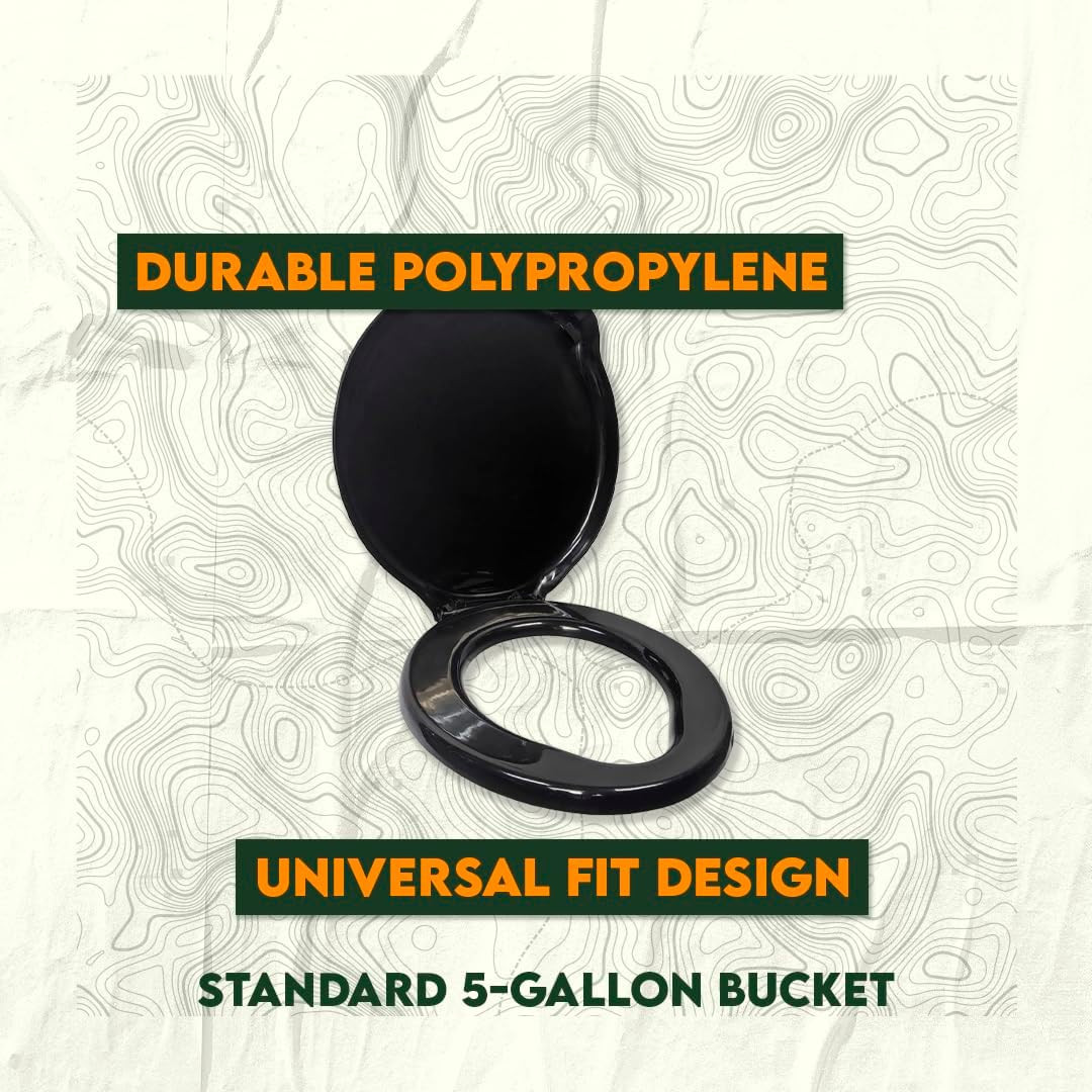 Portable Black Plastic Toilet at Lids, Fits a 5 Gallon Bucket, Great for Camping