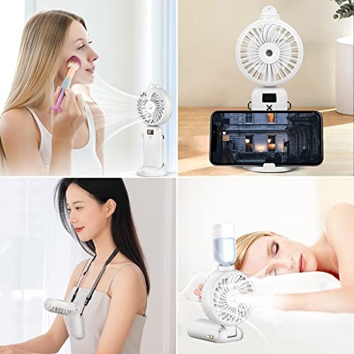 Hadheld Misting Fan Portable Rechargeable Personal Mister fan, 3000mAh White
