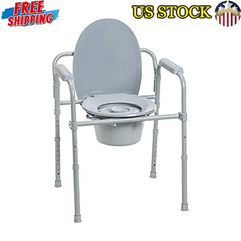 Portable Bariatric Bedside Commode 3-in-1 Foldable Toilet Chair 350lb Capacity