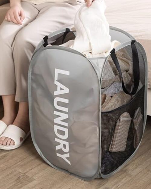 2 PCS Clothes Hampers for Laundry Stackable Divided Baskets Red & Blue