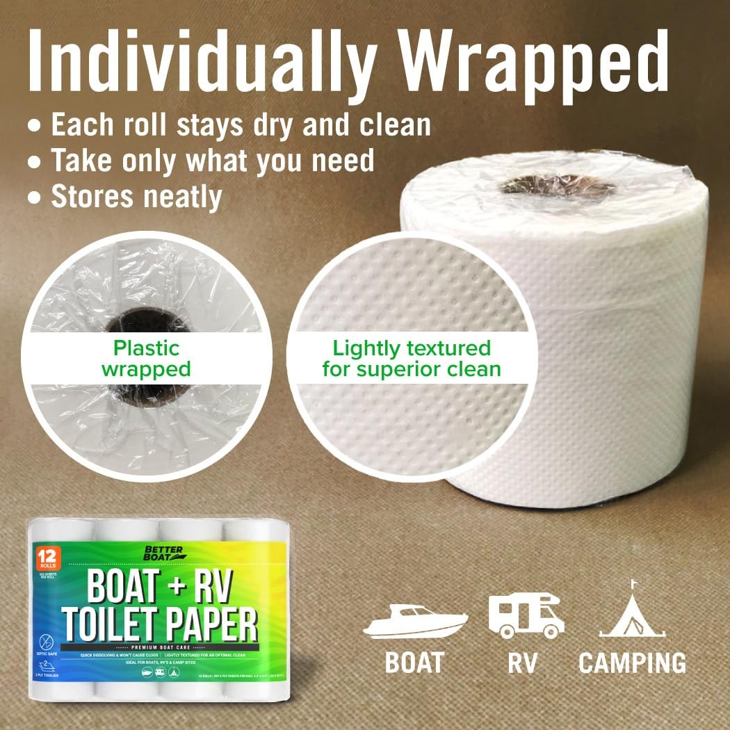 Boat And Rv Toilet Paper Septic Safe Quick Dissolving Tissue 12 Single Rolls Bio