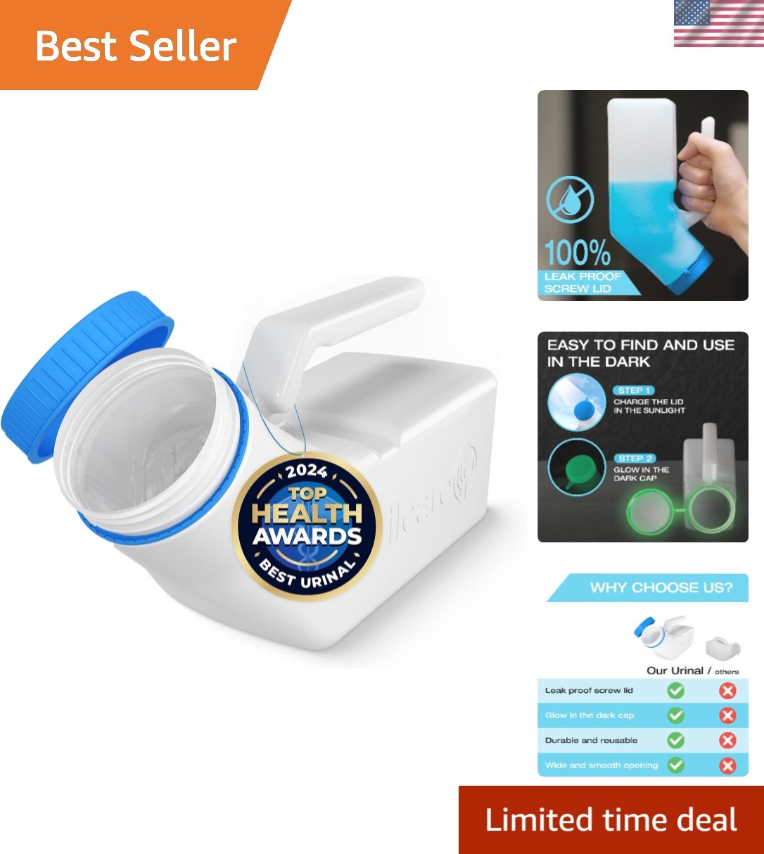 Portable Urine Collection Container – 32oz Spill-Proof Pee Bottle for Men