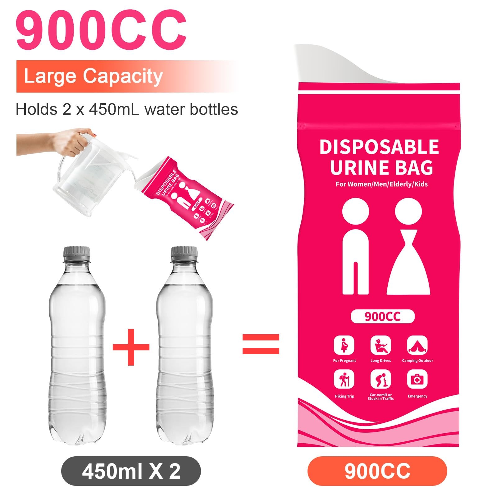900ML Portable Pee Bags for Travel for Men, 24 Pack Disposable Urine Bags, Le…