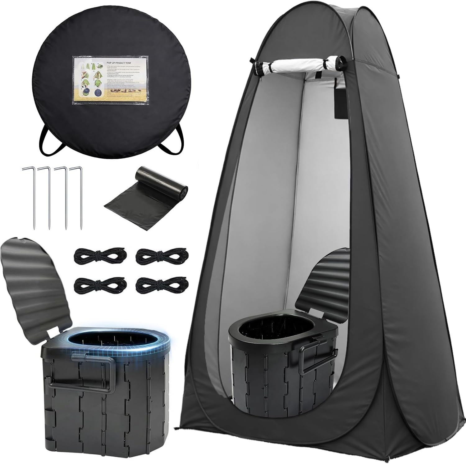 Portable Camping Toilet with Privacy Tent Foldable Outdoor Restroom Travel Kit