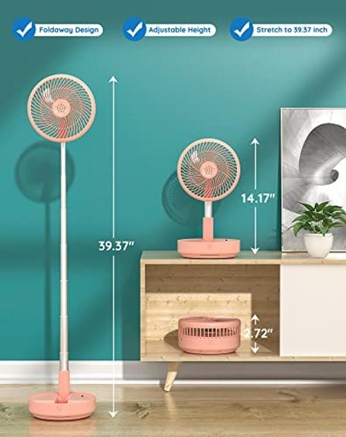 Portable Fan, |21H Battery|7200mAh Rechargeable Oscillating Fan 7.7 inch Pink
