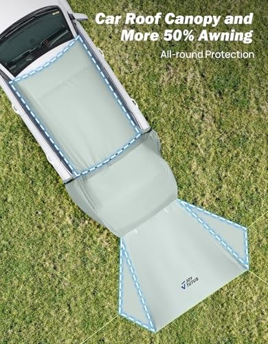 SUV Tailgate Tent with Three Sides Awning and Poles, Water Resistant SUV