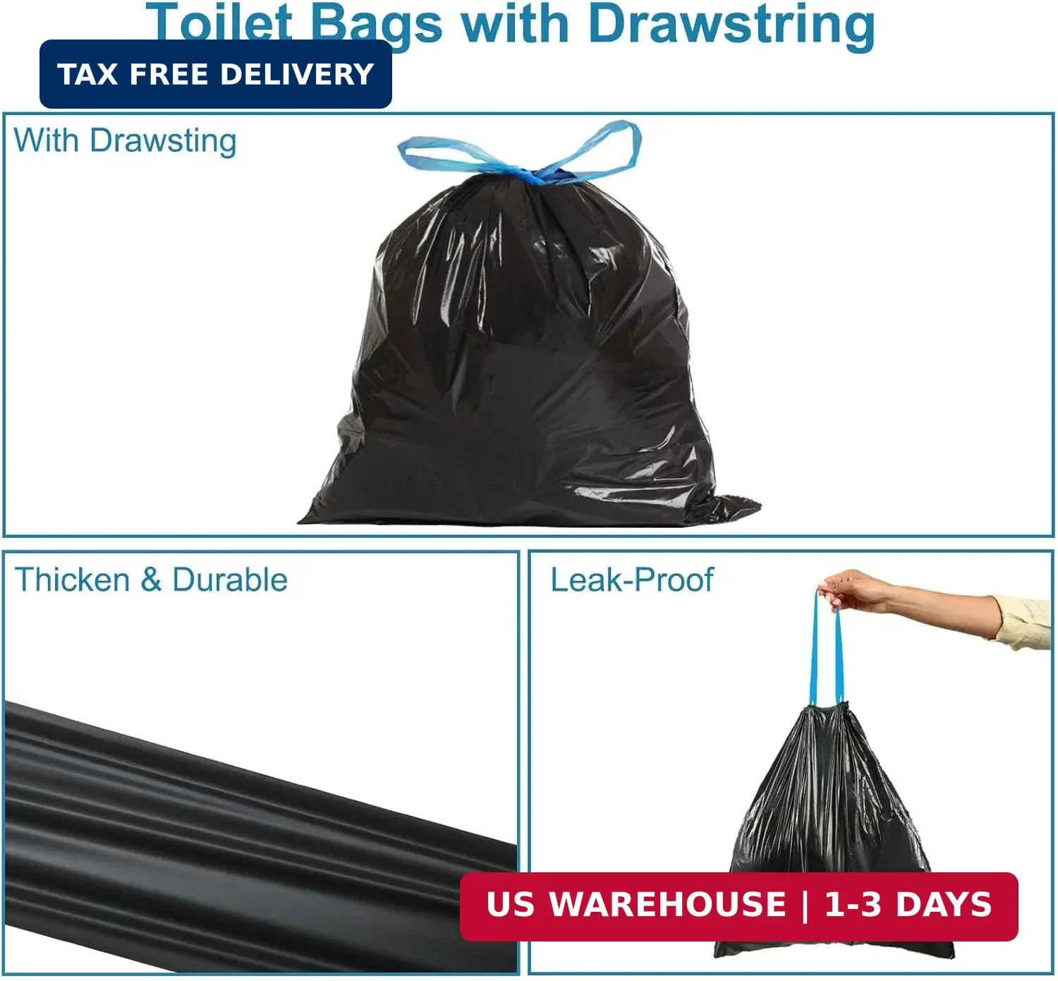 80 PCS Portable Toilet Bags with Drawstring, Biodegradable Porta Potty Bags – 8