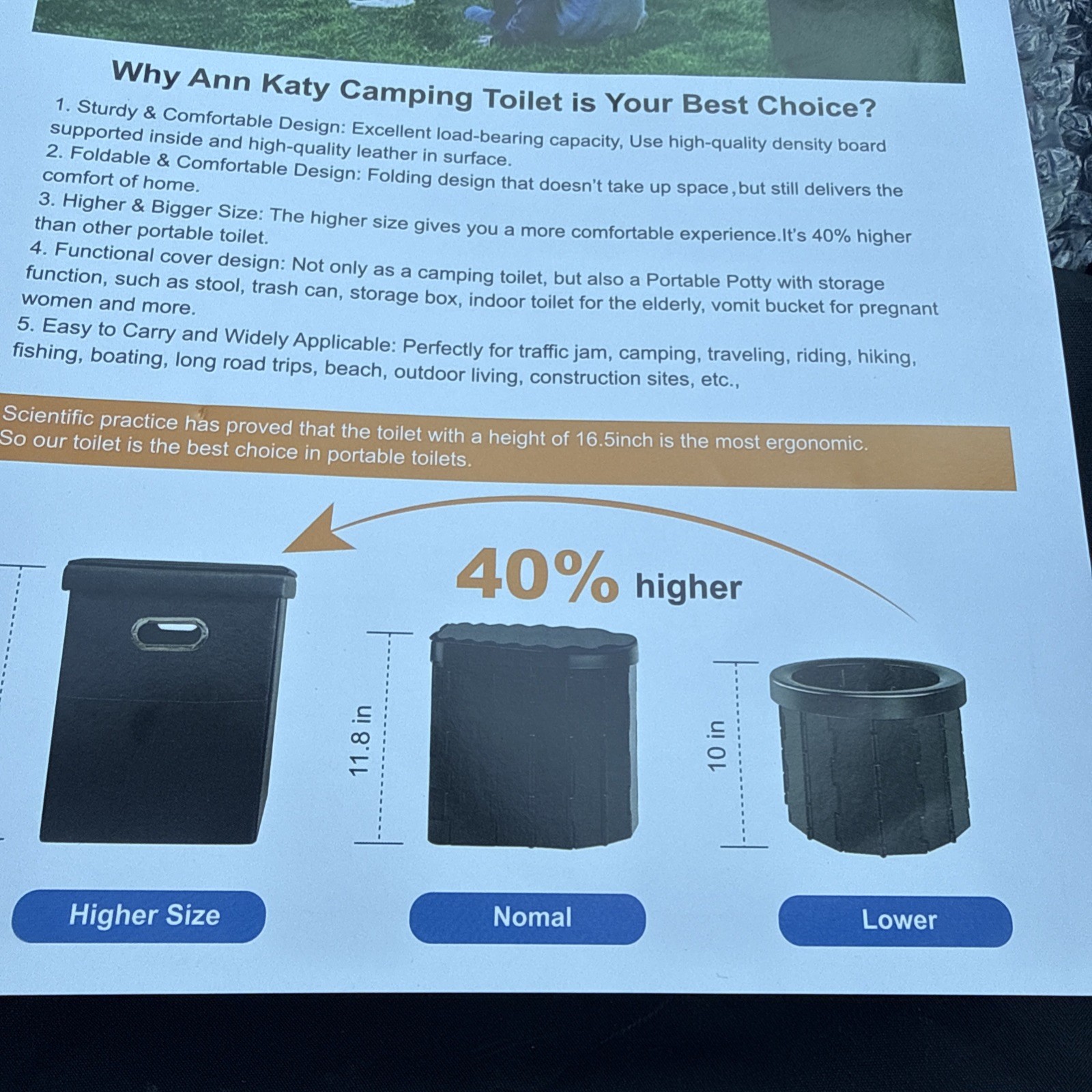 Ann Katy Upgrade XL Portable Toilet for Adults, Extra Large Portable Travel F…