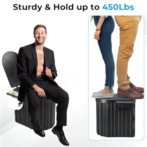Portable Toilet for Adults, Foldable Plastic Toilet, with Lid and Black-14.96