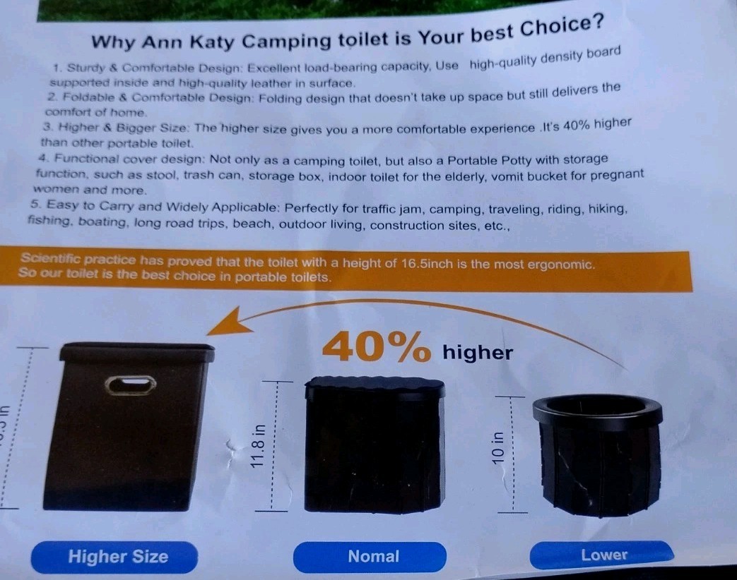Portable Folding Toilet with Seat Camping Hiking Outdoor Potty carring case to
