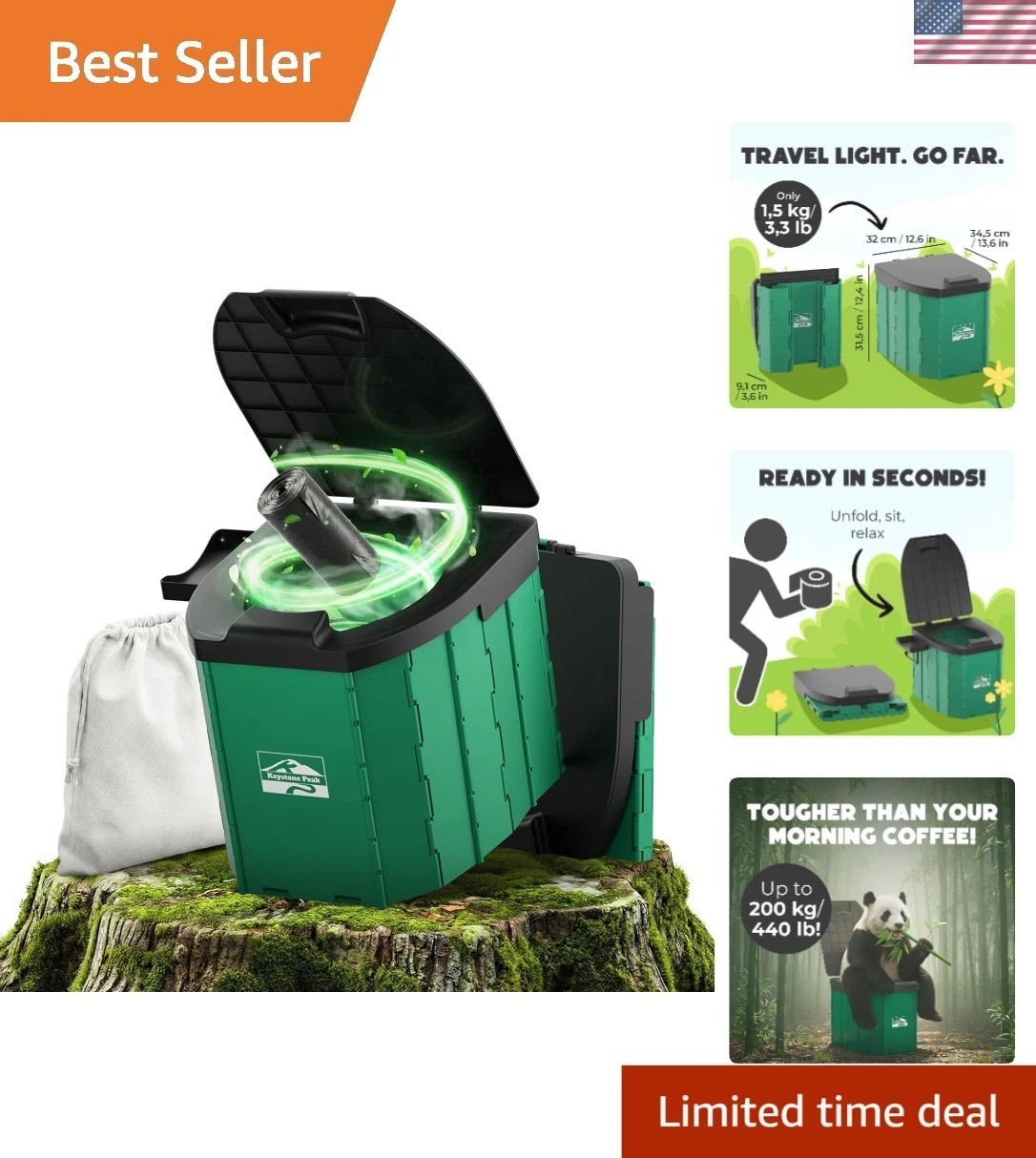 Lightweight Camping Toilet – Foldable & Durable for Hiking, Road Trips, 440 lbs