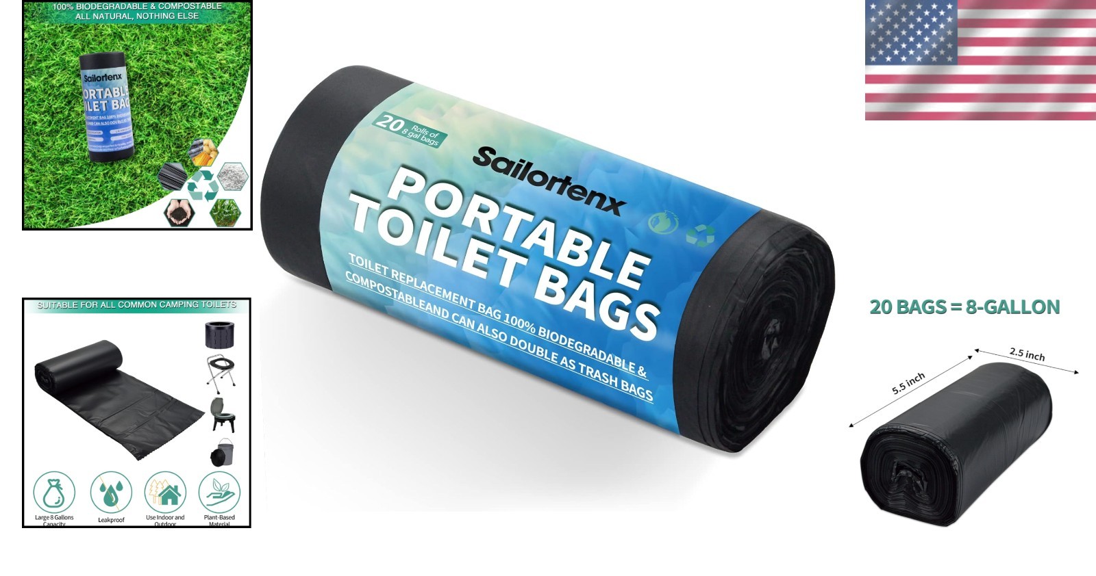 20 Count Compostable Camping Toilet Bags – Biodegradable & Leak-Proof Solution