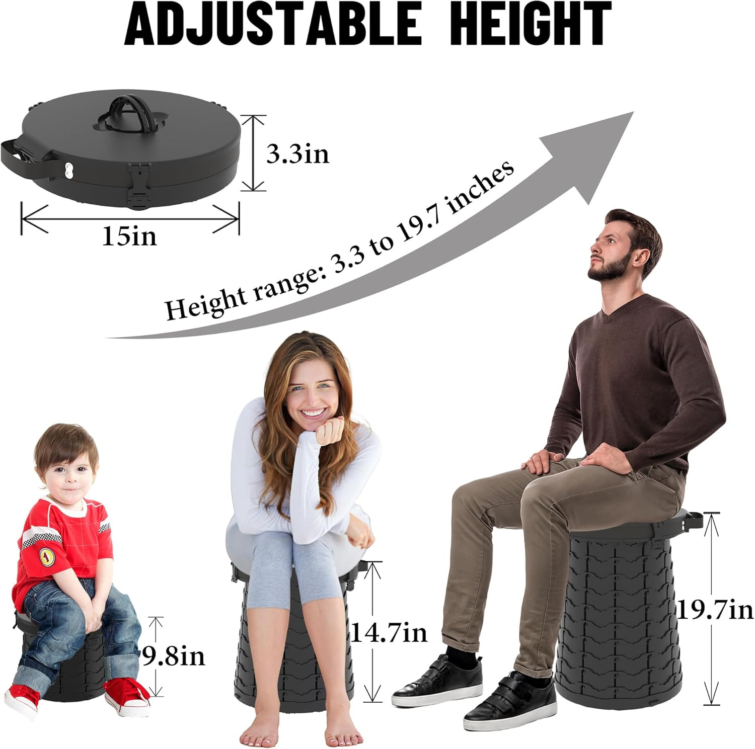 XXL Portable Toilet for Camping,880Lbs Capacity,19.7″ H Adjustable Outdoor Toile