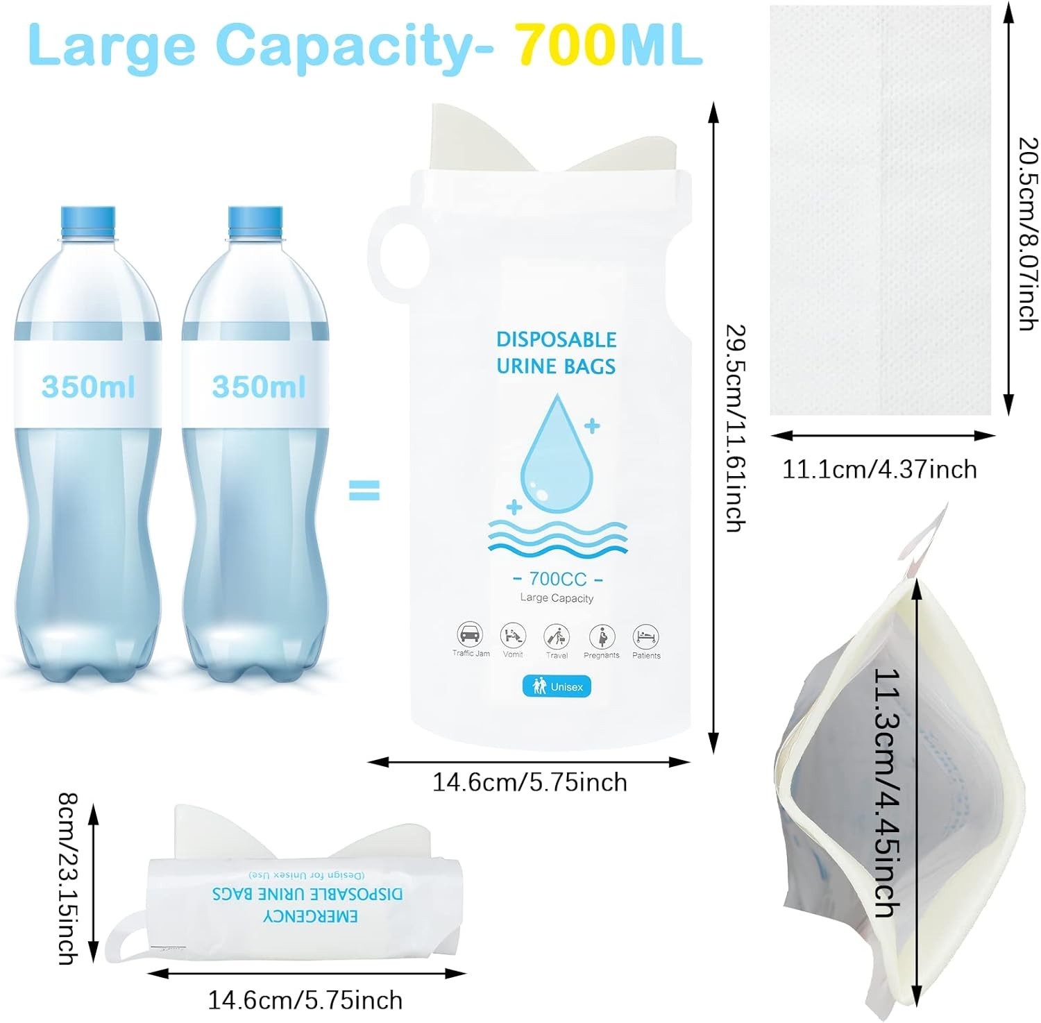 20pcs Disposable Emergency Urinal Bag Portable Travel Vomit Bag for Camping
