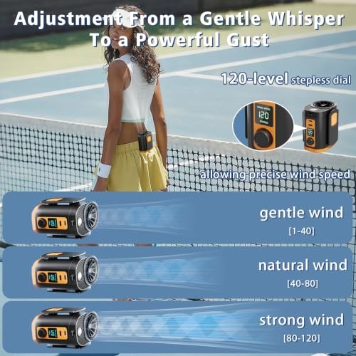 Portable Fan,120-Speed Adjustable Waist Clip Fan Turbo Cooling, Orange