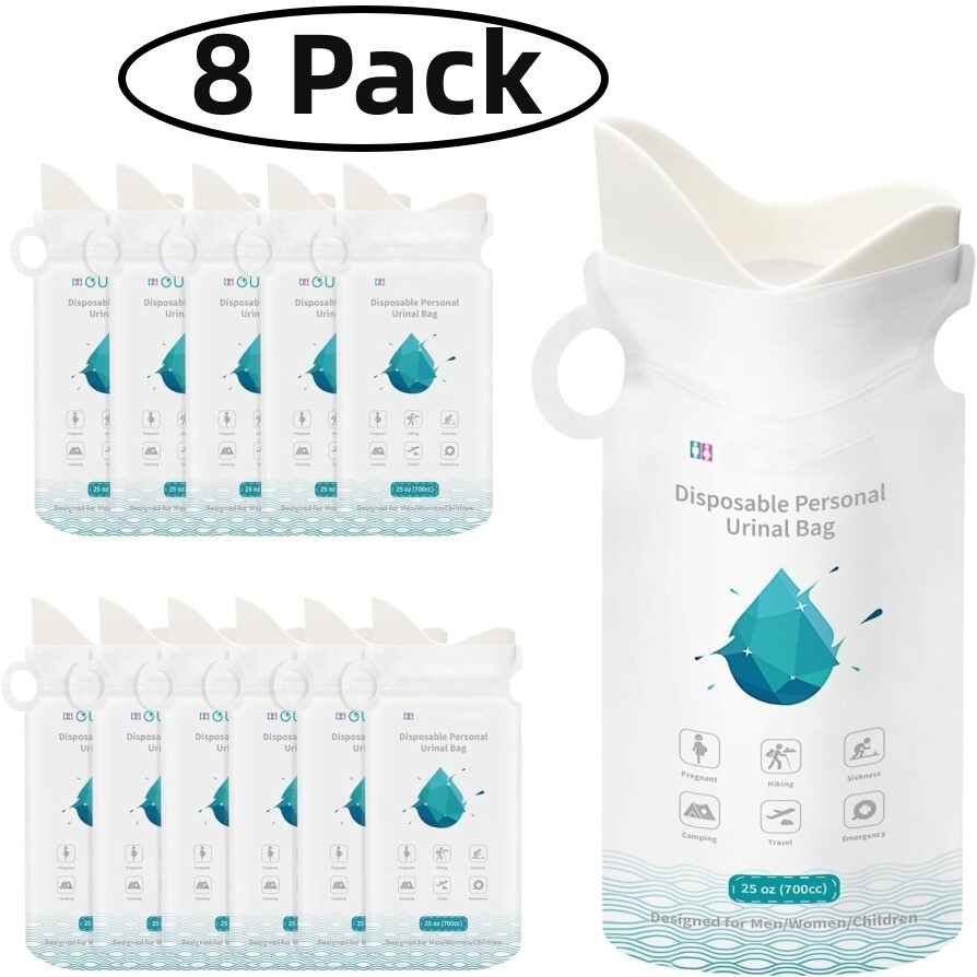 8 Pack White Unisex Disposable Urine Pee Vomit Bags Portable For Outdoor Travel