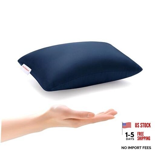 Small Pillow 11″x7″x2.5″ for Travel and Camping with Name Tag Mini Navy Blue