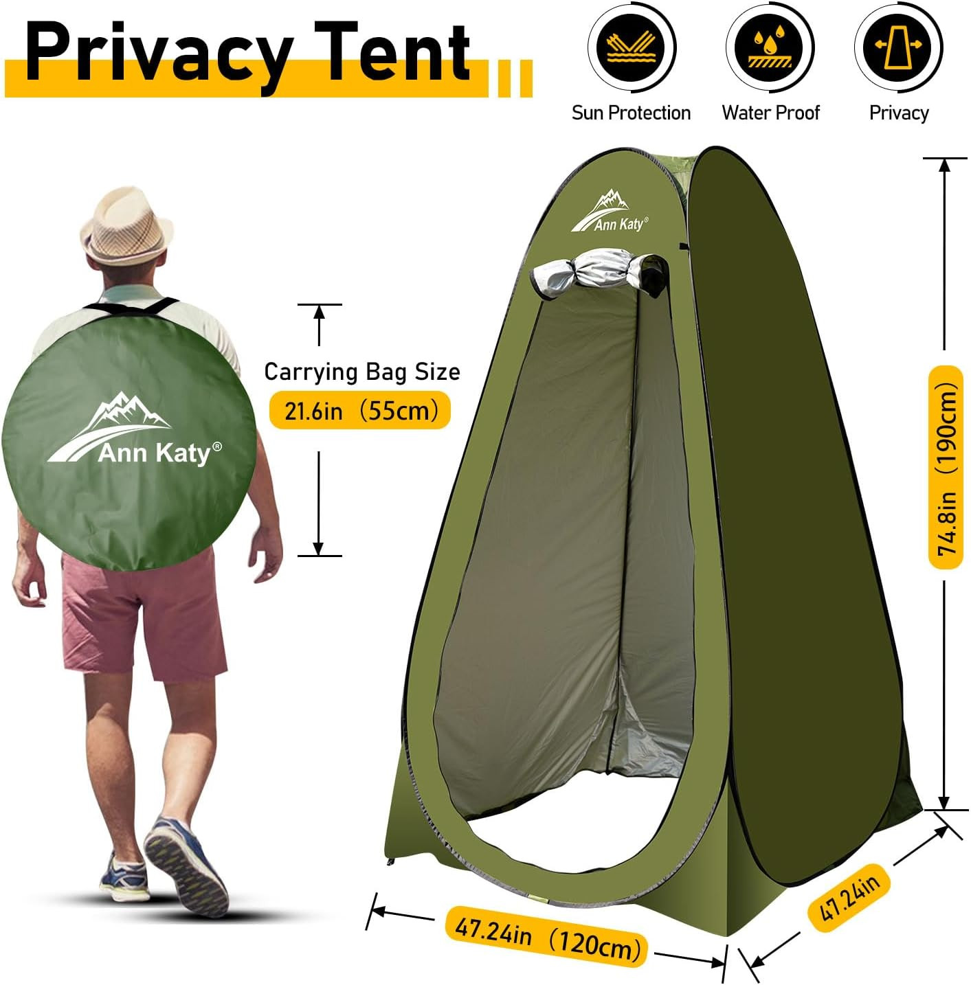 Portable Toilet with Pop up Privacy Tent,Xl Large Portable Toilet for Adults, Ou