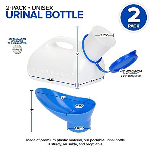 Portable Unisex Urinal Bottle (2 Pack) – 32 Oz Female Urination Device for Trave