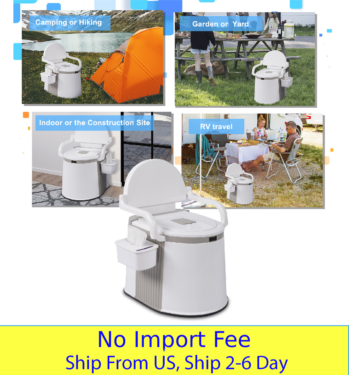 Portable Camping Toilet Outdoor Folding Toilet Chair with Bucket RV Travel Emerg