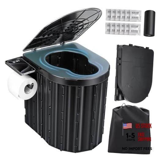 Portable Toilet for Adults, Foldable Plastic Toilet, with Lid and Black-14.96