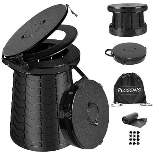 XXL Portable Toilet -19.7″ H 15″ D Adjustable Foldable Camping Toilet, Black