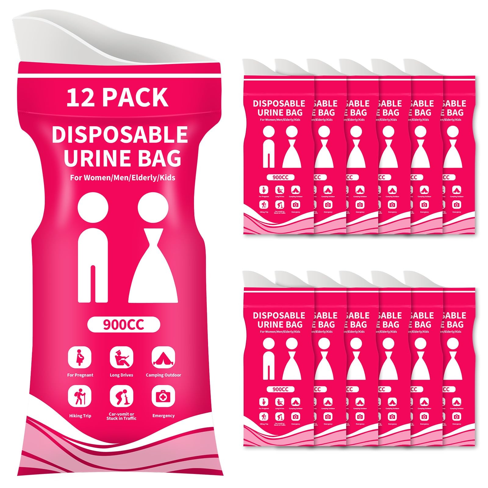 12 Pack Disposable Urine Bags, 900ML Portable Pee Bags for Travel for Men, Le…