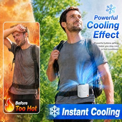 Clip-On, Neck & Waist Fan – Hands-Free Wearable Fan, 6-Speed 16,000RPM White