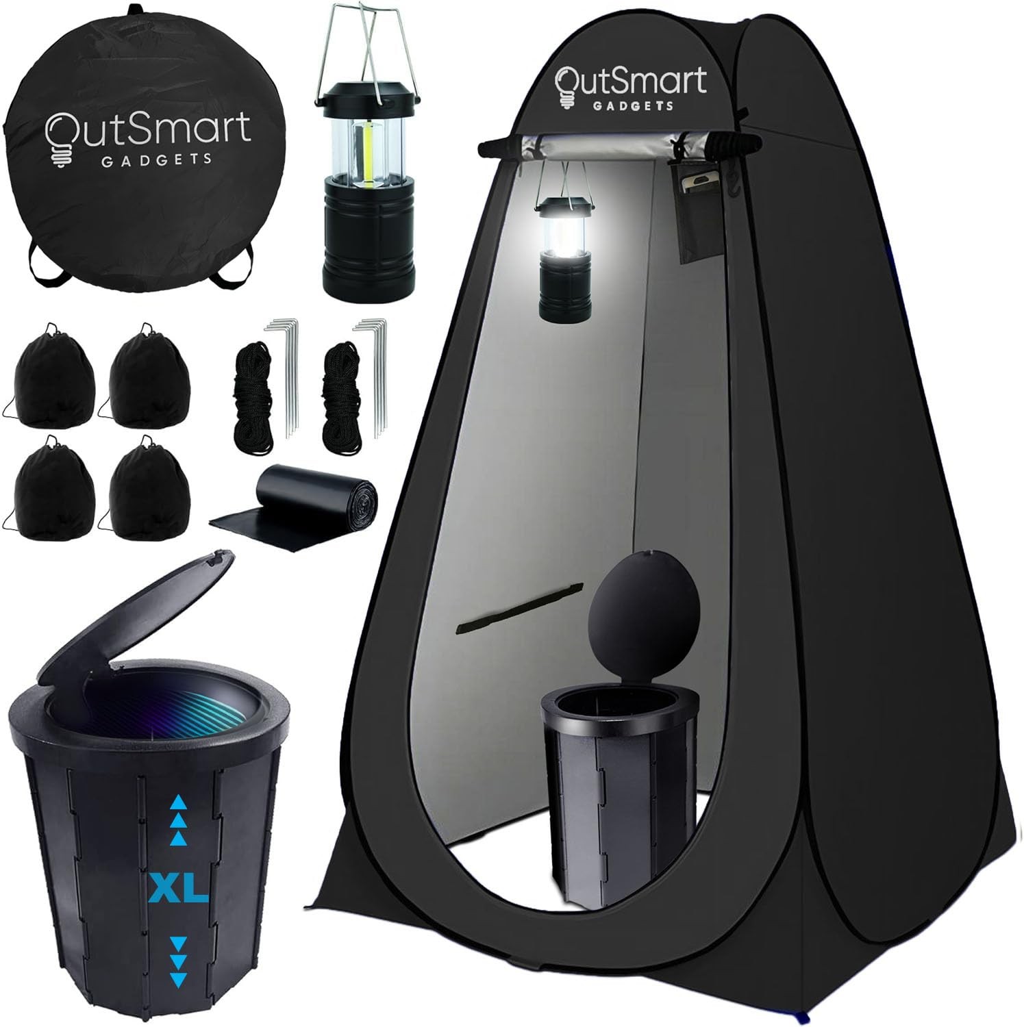 Outdoor Camping Toilet with Pop-Up Privacy Tent and Night Lantern, Portable T…