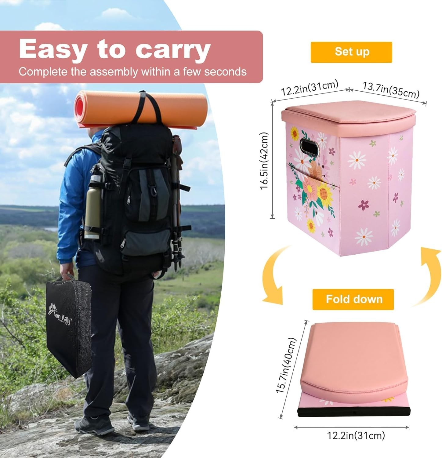 Upgrade XL Portable Toilet for Adults, Extra Large Portable Travel Floding To…