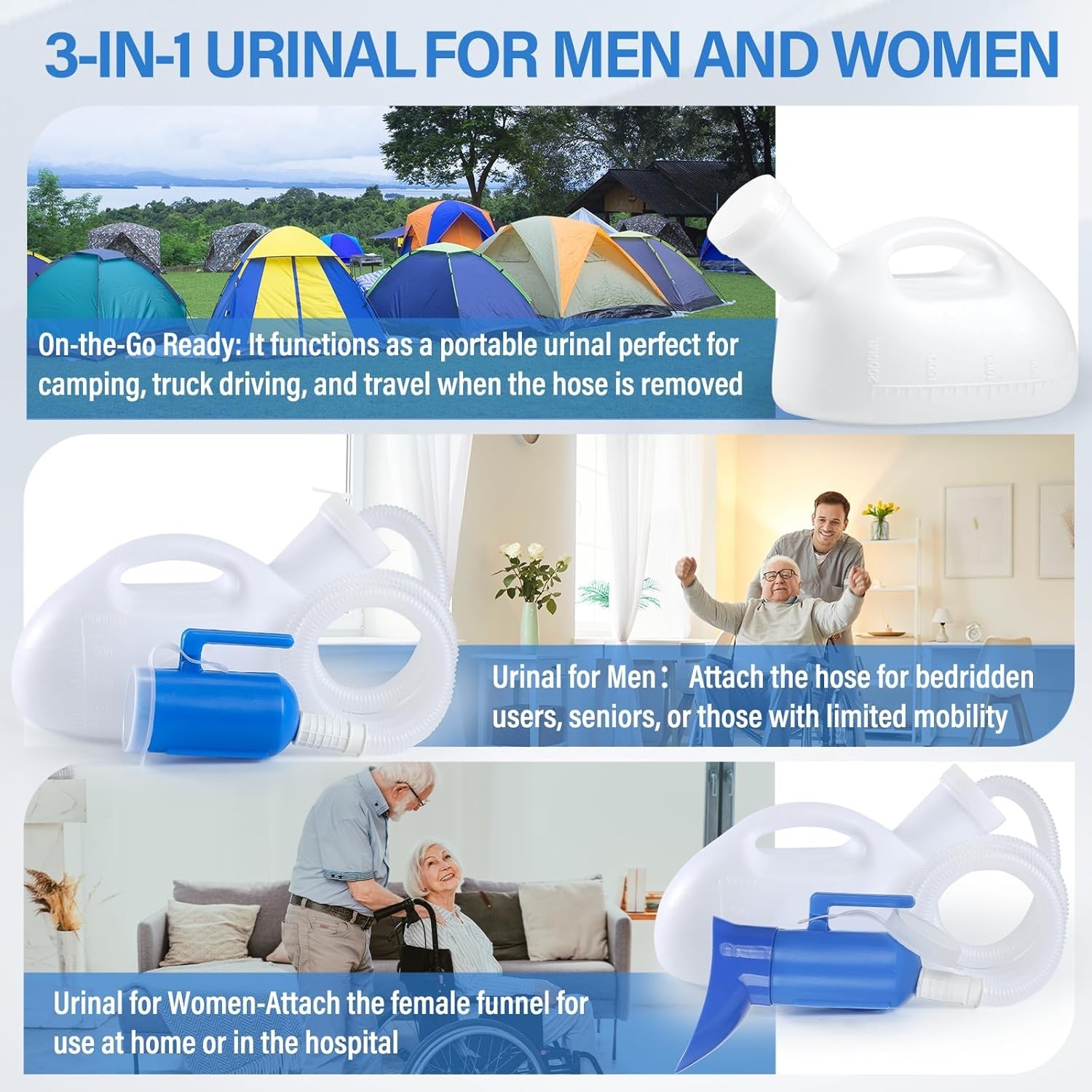 Female Urinal 2000ML Portable Pee Bottle Urinal for Women Hospital