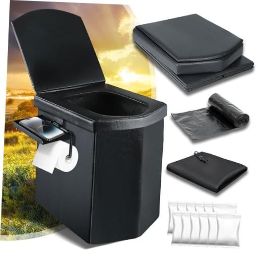 Portable Toilet for Adults, Upgraded 16.5” Tall Camping Toilet with Lid,