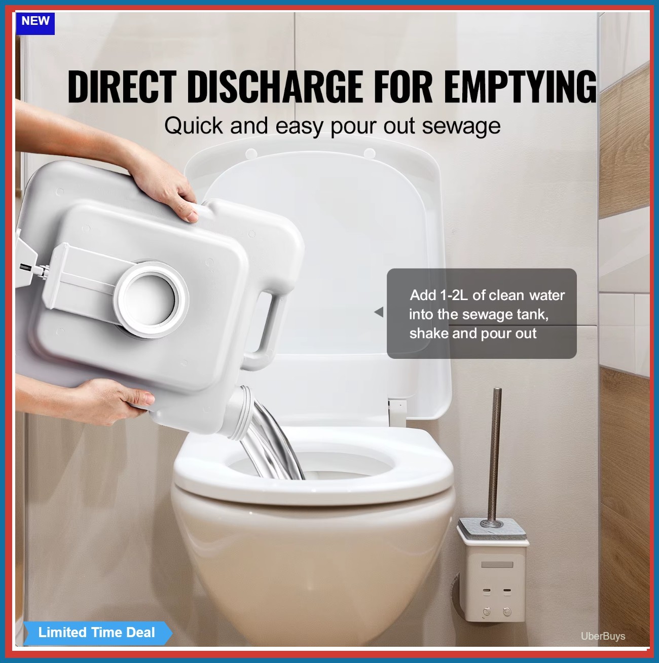 Portable Toilet for Camping Pressurized Flush Commode Cyclone Flushing